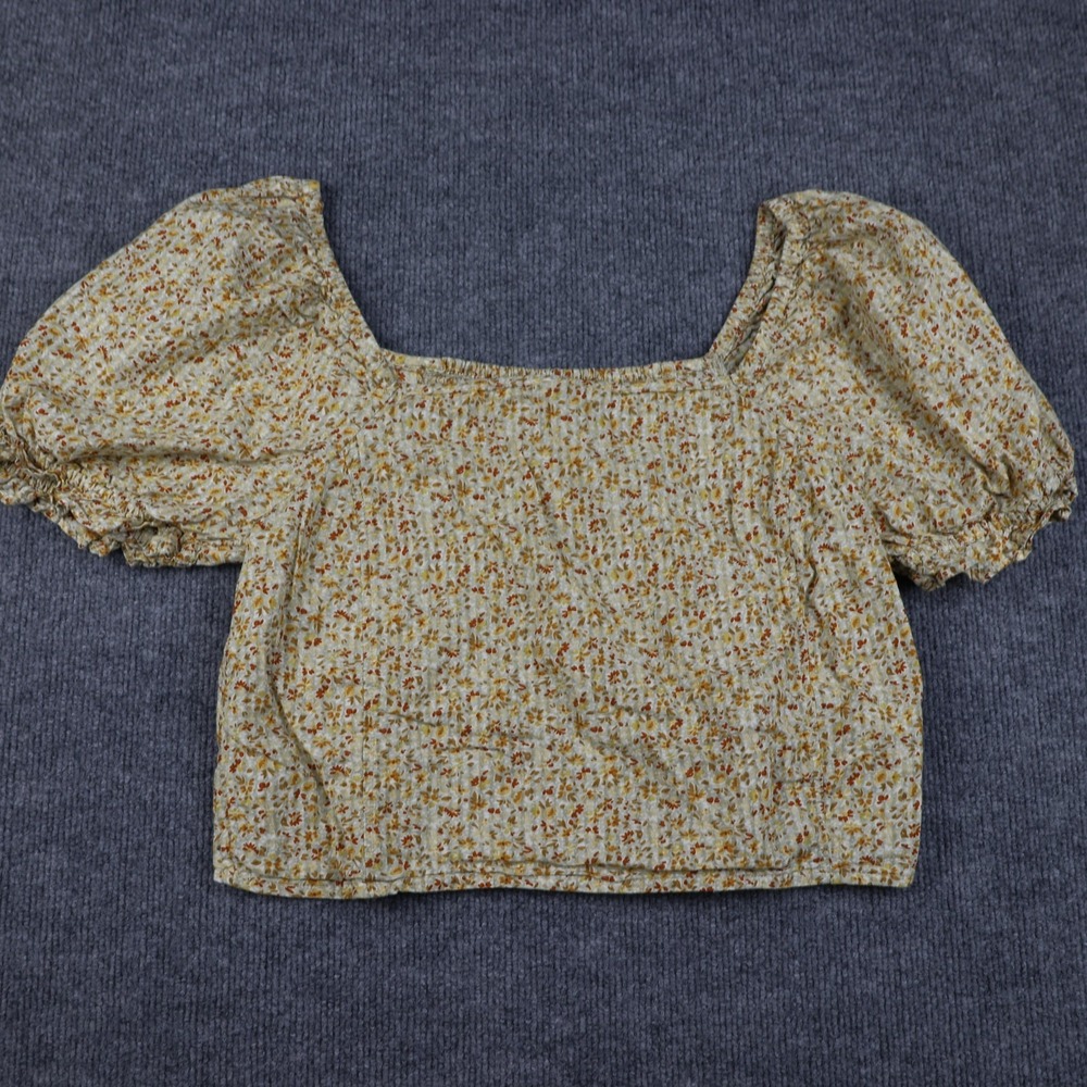 Madewell Shirt Womens Medium Cream Ditsy Floral Smocked Puff Sleeve Square Neck